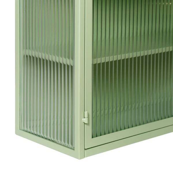 English Elm 27.56Glass Door Iron Frame Wall Cabinet with Fluted Tempered Glass Three Tier Modern Storage W757P544574