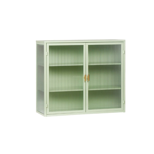 English Elm 27.56Glass Door Iron Frame Wall Cabinet with Fluted Tempered Glass Three Tier Modern Storage W757P544574