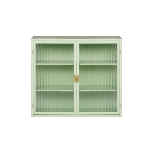 English Elm 27.56Glass Door Iron Frame Wall Cabinet with Fluted Tempered Glass Three Tier Modern Storage W757P544574