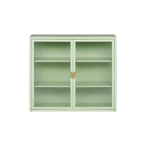 English Elm 27.56Glass Door Iron Frame Wall Cabinet with Fluted Tempered Glass Three Tier Modern Storage W757P544574