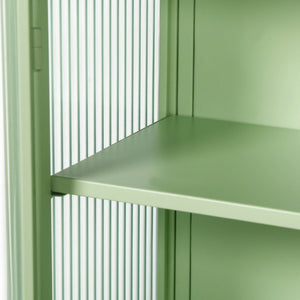 English Elm 27.56Glass Door Iron Frame Wall Cabinet with Fluted Tempered Glass Three Tier Modern Storage W757P544574