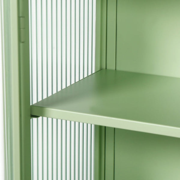 English Elm 27.56Glass Door Iron Frame Wall Cabinet with Fluted Tempered Glass Three Tier Modern Storage W757P544574