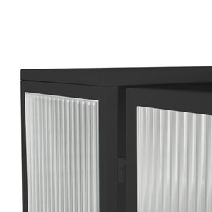 English Elm 23.62Glass Door Wall Cabinet Fluted Tempered Panels Iron Frame Open Shelf Towel Rack W757P544603