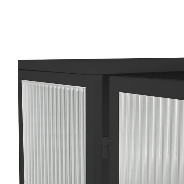 English Elm 23.62Glass Door Wall Cabinet Fluted Tempered Panels Iron Frame Open Shelf Towel Rack W757P544603