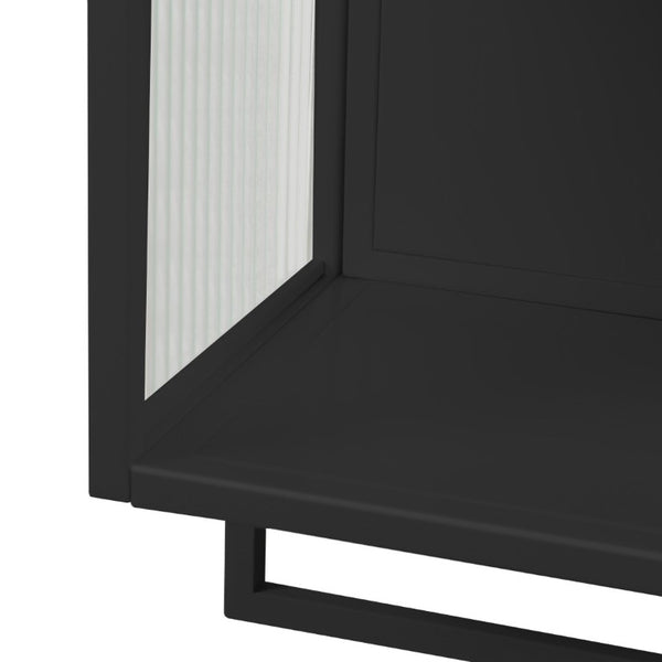 English Elm 23.62Glass Door Wall Cabinet Fluted Tempered Panels Iron Frame Open Shelf Towel Rack W757P544603