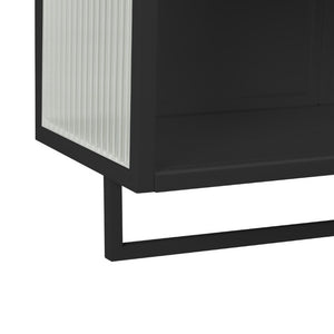 English Elm 23.62Glass Door Wall Cabinet Fluted Tempered Panels Iron Frame Open Shelf Towel Rack W757P544603