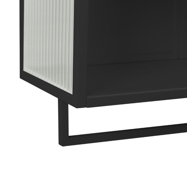 English Elm 23.62Glass Door Wall Cabinet Fluted Tempered Panels Iron Frame Open Shelf Towel Rack W757P544603
