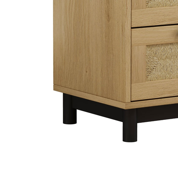 English Elm 3-drawers Rope Woven Cabinet Set of 2 Oak Finish Organizers for Bedroom or Entryway W757S00032