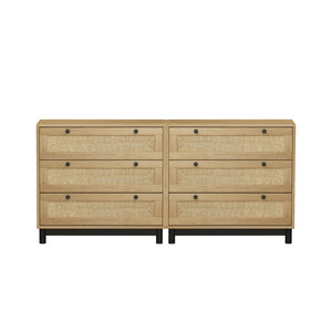 English Elm 3-drawers Rope Woven Cabinet Set of 2 Oak Finish Organizers for Bedroom or Entryway W757S00032