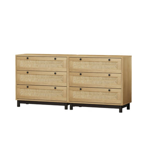 English Elm 3-drawers Rope Woven Cabinet Set of 2 Oak Finish Organizers for Bedroom or Entryway W757S00032