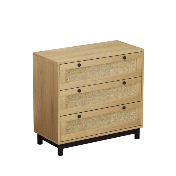 English Elm 3-drawers Rope Woven Cabinet Set of 2 Oak Finish Organizers for Bedroom or Entryway W757S00032