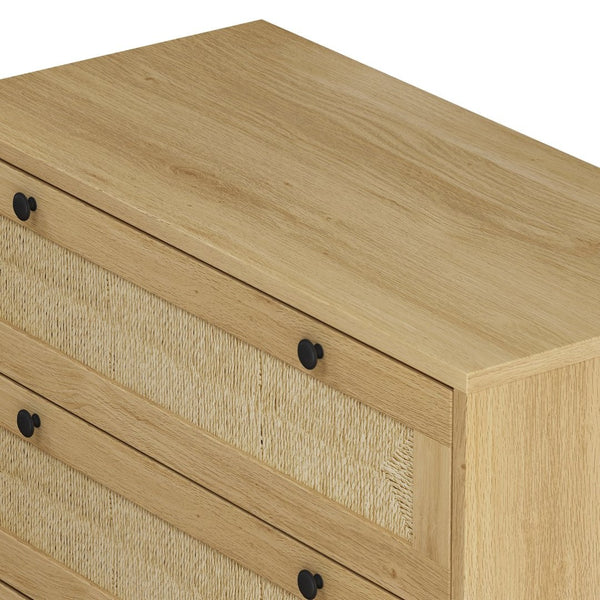 English Elm 3-drawers Rope Woven Cabinet Set of 2 Oak Finish Organizers for Bedroom or Entryway W757S00032