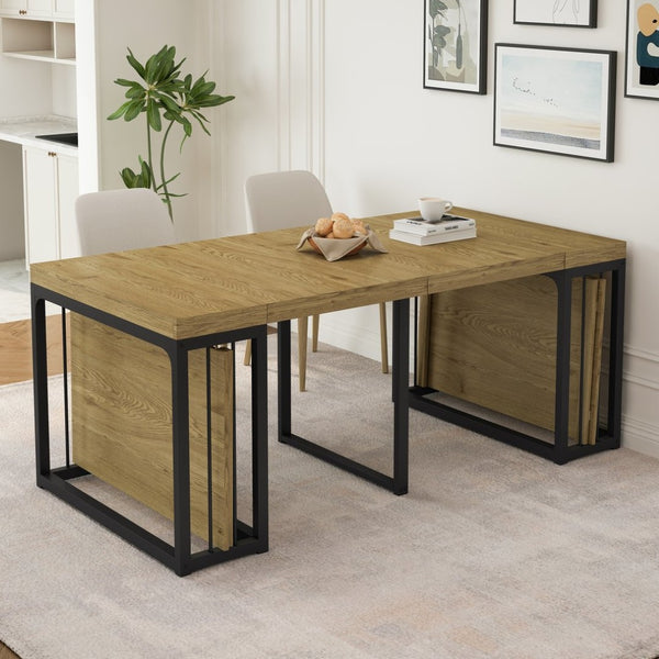 English Elm 23.62 to 118 Inch Extendable Dining Table Seats Ten Oak MDF Modern Space Saver W757S00044
