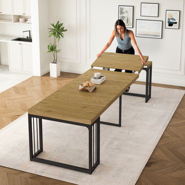 English Elm 23.62 to 118 Inch Extendable Dining Table Seats Ten Oak MDF Modern Space Saver W757S00044