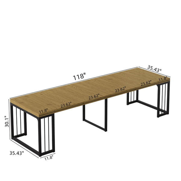 English Elm 23.62 to 118 Inch Extendable Dining Table Seats Ten Oak MDF Modern Space Saver W757S00044