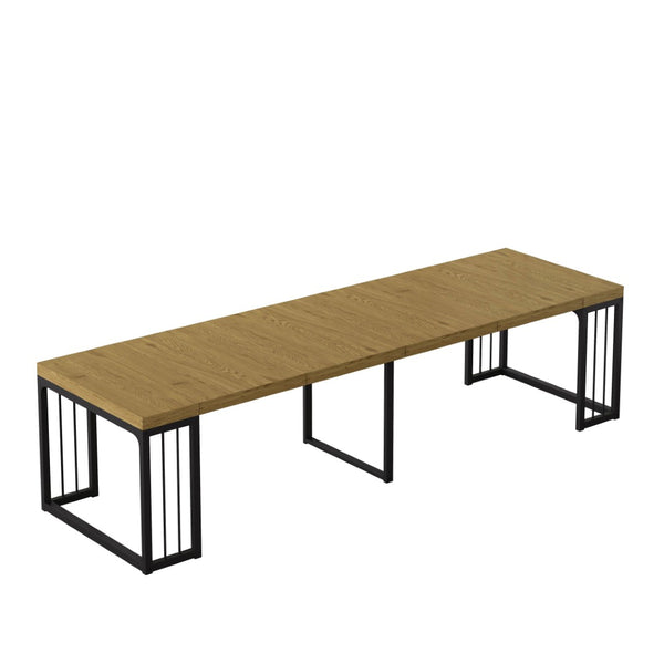 English Elm 23.62 to 118 Inch Extendable Dining Table Seats Ten Oak MDF Modern Space Saver W757S00044