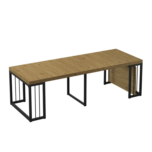 English Elm 23.62 to 118 Inch Extendable Dining Table Seats Ten Oak MDF Modern Space Saver W757S00044