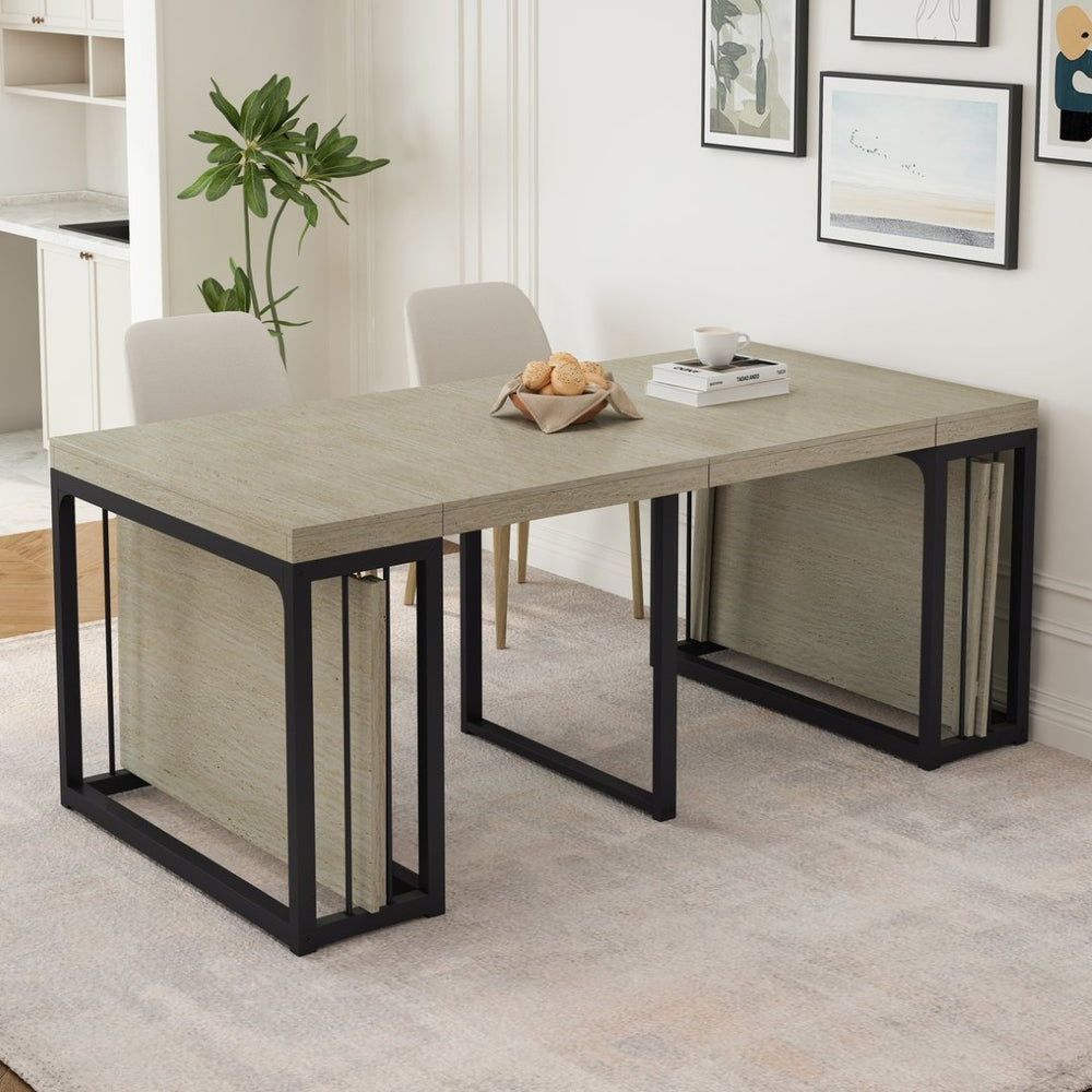 English Elm 23.62- 23.62\-118\ Modern Extendable Dining Table Seats 2 to 10 with MDF Top W757S00045