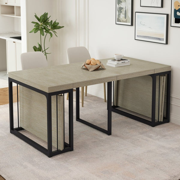 English Elm 23.62- 23.62\-118\ Modern Extendable Dining Table Seats 2 to 10 with MDF Top W757S00045