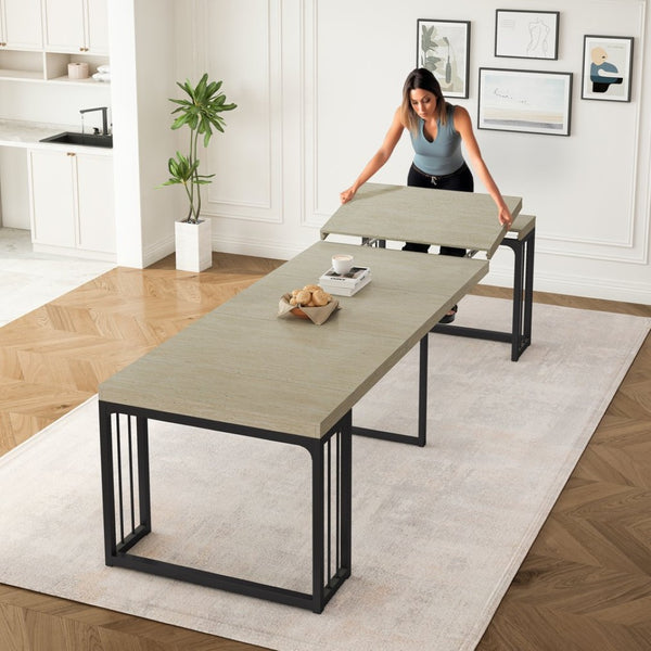 English Elm 23.62- 23.62\-118\ Modern Extendable Dining Table Seats 2 to 10 with MDF Top W757S00045