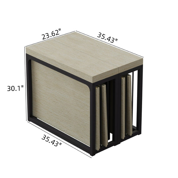 English Elm 23.62- 23.62\-118\ Modern Extendable Dining Table Seats 2 to 10 with MDF Top W757S00045