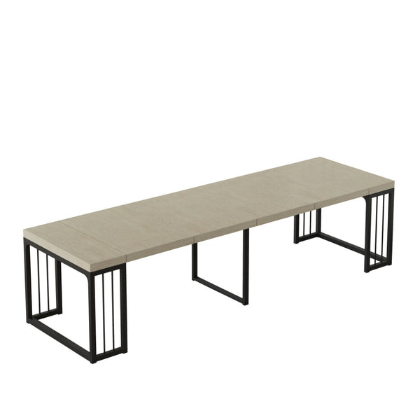 English Elm 23.62- 23.62\-118\ Modern Extendable Dining Table Seats 2 to 10 with MDF Top W757S00045