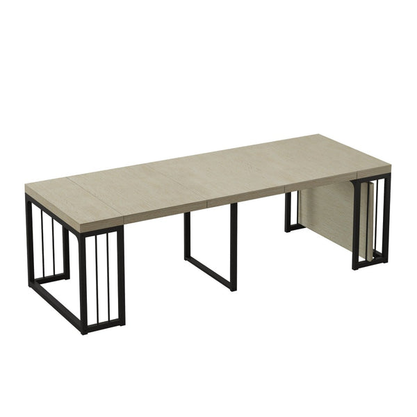 English Elm 23.62- 23.62\-118\ Modern Extendable Dining Table Seats 2 to 10 with MDF Top W757S00045