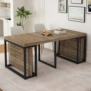 English Elm 23.62- 23.62-118 Extendable Dining Table Seats 2 to 10 with Warm Ancient Wood Finish W757S00046