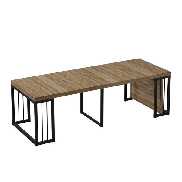 English Elm 23.62- 23.62-118 Extendable Dining Table Seats 2 to 10 with Warm Ancient Wood Finish W757S00046