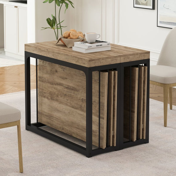 English Elm 23.62- 23.62-118 Extendable Dining Table Seats 2 to 10 with Warm Ancient Wood Finish W757S00046