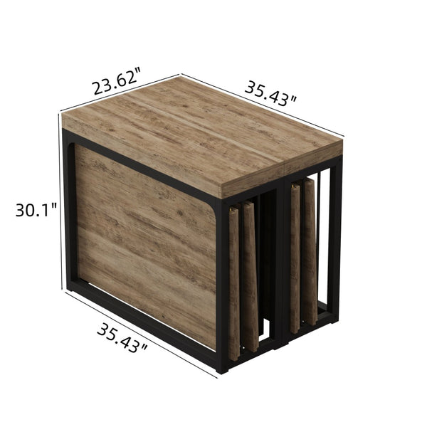 English Elm 23.62- 23.62-118 Extendable Dining Table Seats 2 to 10 with Warm Ancient Wood Finish W757S00046