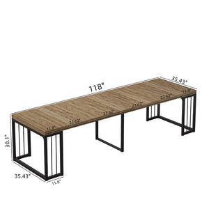 English Elm 23.62- 23.62-118 Extendable Dining Table Seats 2 to 10 with Warm Ancient Wood Finish W757S00046