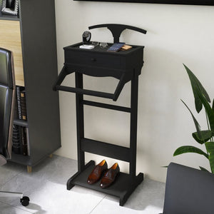 English Elm Clothing Valet Stand Solid Wood Organizer with Shoe Rack and Tray for Bedroom W760P356227