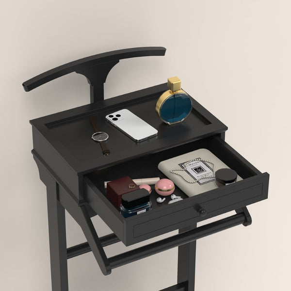 English Elm Clothing Valet Stand Solid Wood Organizer with Shoe Rack and Tray for Bedroom W760P356227