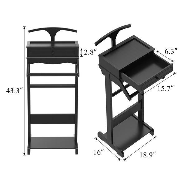English Elm Clothing Valet Stand Solid Wood Organizer with Shoe Rack and Tray for Bedroom W760P356227