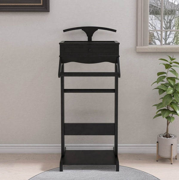 English Elm Clothing Valet Stand Solid Wood Organizer with Shoe Rack and Tray for Bedroom W760P356227