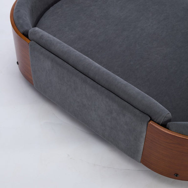 English Elm Scandinavian Elevated Pet Sofa with Velvet Cushion Solid Wood Legs Walnut Bent Frame W794125953