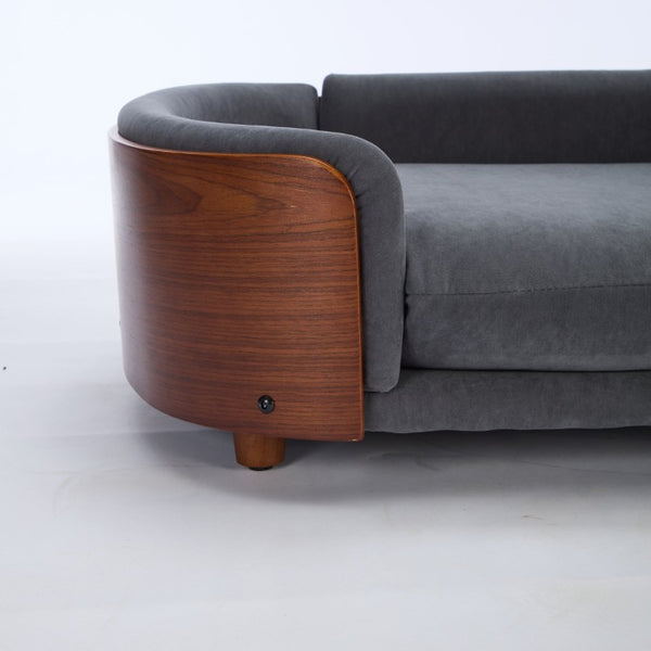 English Elm Scandinavian Elevated Pet Sofa with Velvet Cushion Solid Wood Legs Walnut Bent Frame W794125953