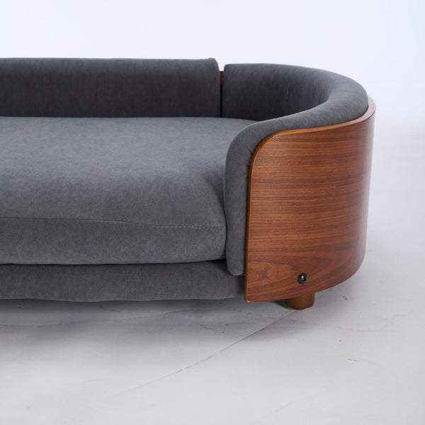 English Elm Scandinavian Elevated Pet Sofa with Velvet Cushion Solid Wood Legs Walnut Bent Frame W794125953