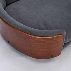 English Elm Scandinavian Elevated Pet Sofa with Velvet Cushion Solid Wood Legs Walnut Bent Frame W794125953