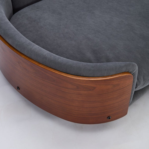 English Elm Scandinavian Elevated Pet Sofa with Velvet Cushion Solid Wood Legs Walnut Bent Frame W794125953
