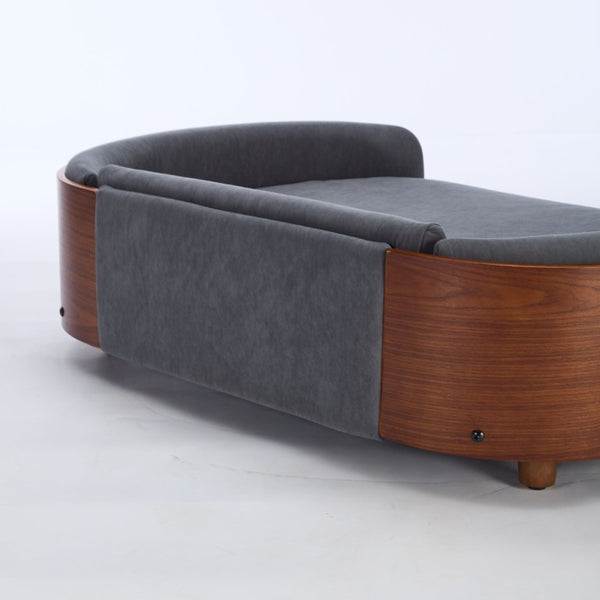 English Elm Scandinavian Elevated Pet Sofa with Velvet Cushion Solid Wood Legs Walnut Bent Frame W794125953