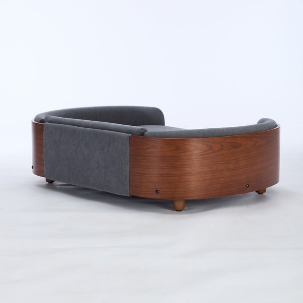 English Elm Scandinavian Elevated Pet Sofa with Velvet Cushion Solid Wood Legs Walnut Bent Frame W794125953