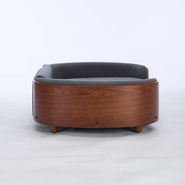 English Elm Scandinavian Elevated Pet Sofa with Velvet Cushion Solid Wood Legs Walnut Bent Frame W794125953