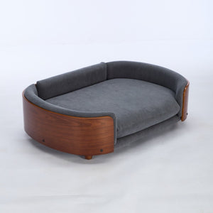 English Elm Scandinavian Elevated Pet Sofa with Velvet Cushion Solid Wood Legs Walnut Bent Frame W794125953