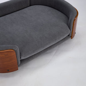 English Elm Scandinavian Elevated Pet Sofa with Velvet Cushion Solid Wood Legs Walnut Bent Frame W794125953