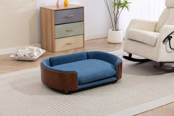 English Elm Scandinavian Elevated Pet Sofa with Walnut Bentwood Frame and Velvet Cushion W794125959