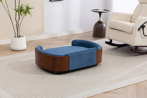 English Elm Scandinavian Elevated Pet Sofa with Walnut Bentwood Frame and Velvet Cushion W794125959