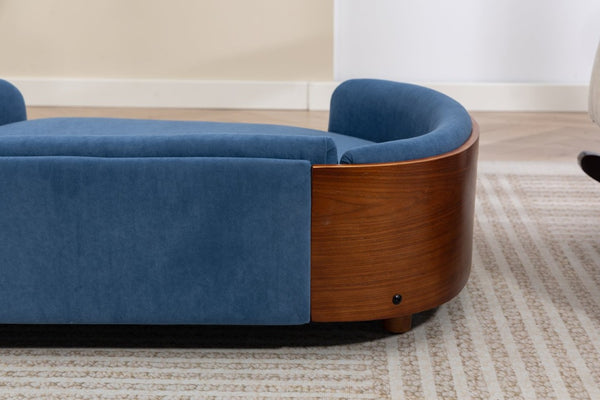 English Elm Scandinavian Elevated Pet Sofa with Walnut Bentwood Frame and Velvet Cushion W794125959