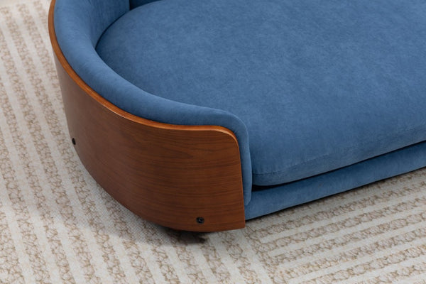 English Elm Scandinavian Elevated Pet Sofa with Walnut Bentwood Frame and Velvet Cushion W794125959